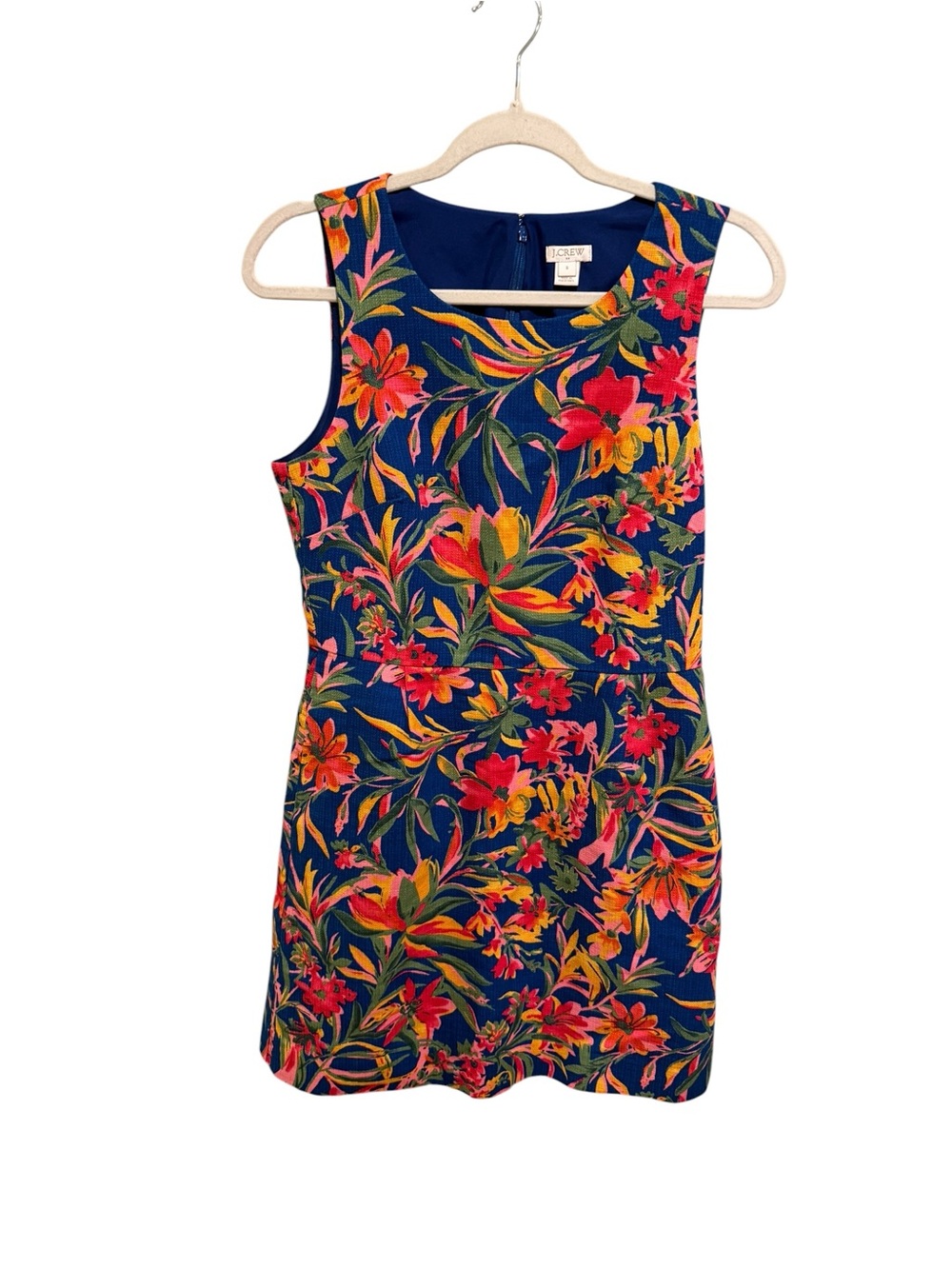 NWOT J. Crew Navy Tropical Floral Mini Dress -Textured Weave 100% Cotton -Size 8 - Picture 3 of 6